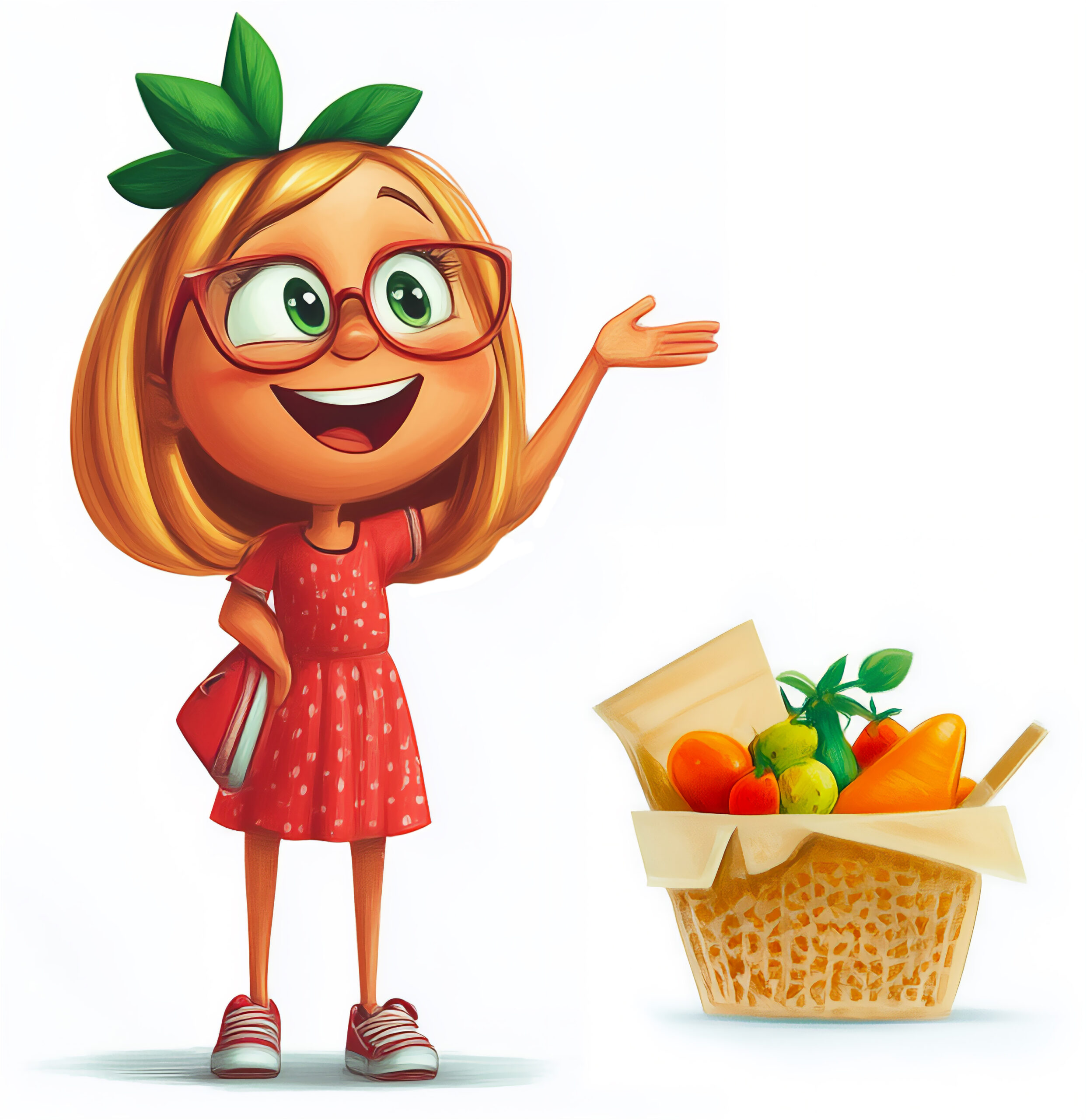 Erdbeermädchen Sally zeigt Dir wie Du Dich gesund ernährst. Das Keyvisual Sally zeigt, wie man sich mit viel Obst und Gemüse gesund ernährt.